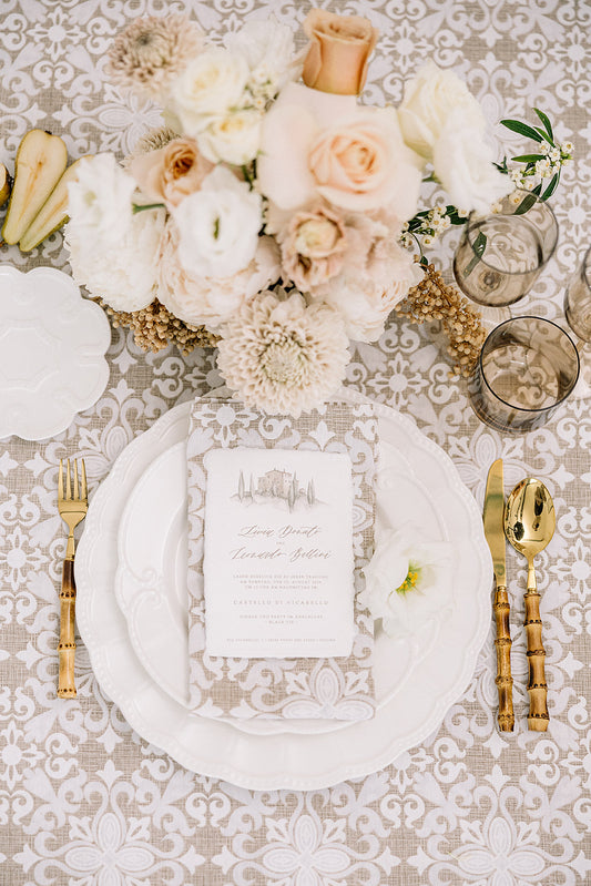 Tischdecke Muster Ornamente Leinen 3mx2,80m