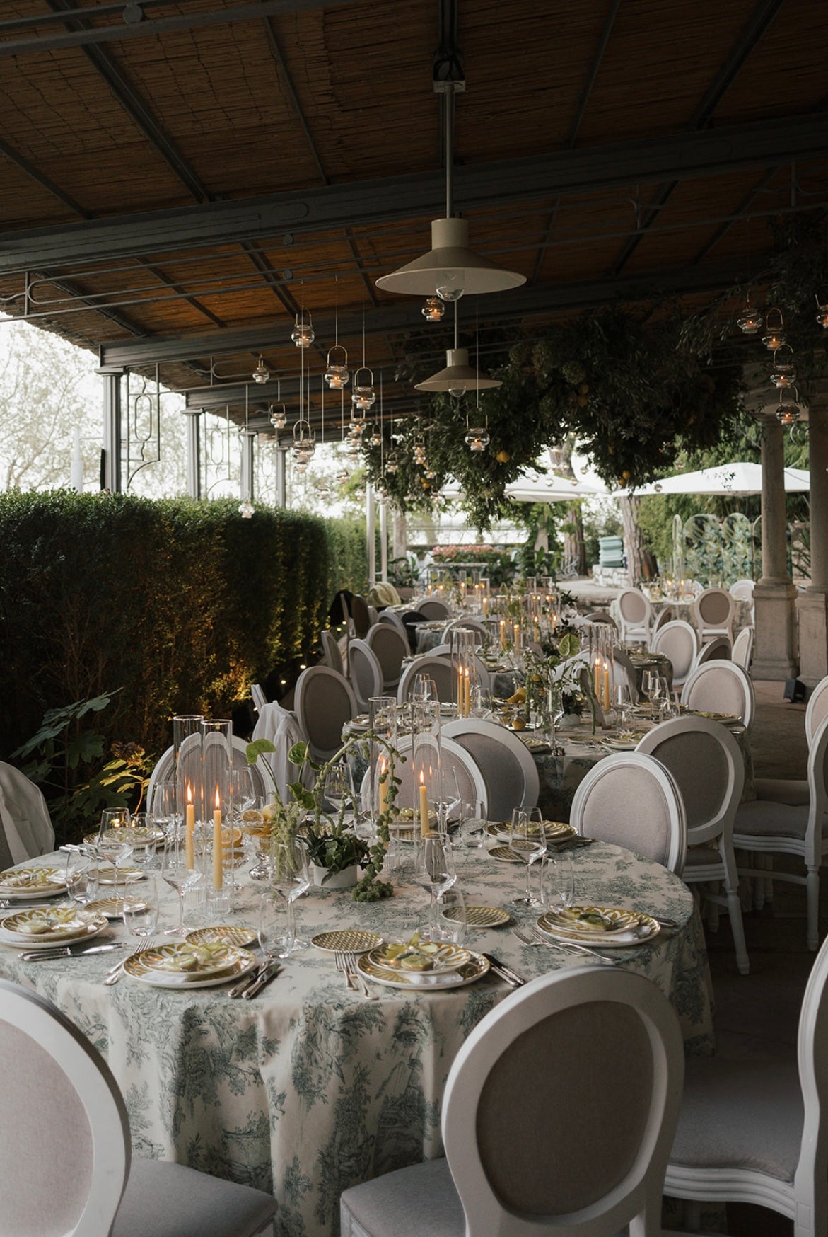 Tischdecke Muster Toile de Jouy grün/creme rund 330cm