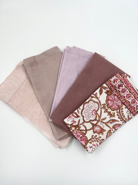 Stoffserviette Leinen 40x40cm Rosa-Rosa Muster