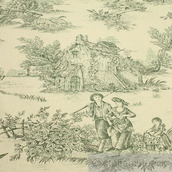 Tischdecke Muster Toile de Jouy grün/creme rund 330cm