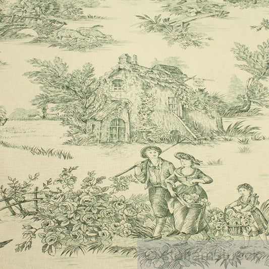 Tischdecke Muster Toile de Jouy grün/creme rund 330cm