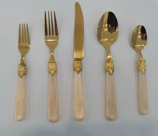 Besteck Pearl Ivory Gold 5-Telig inkl. Buttermesser