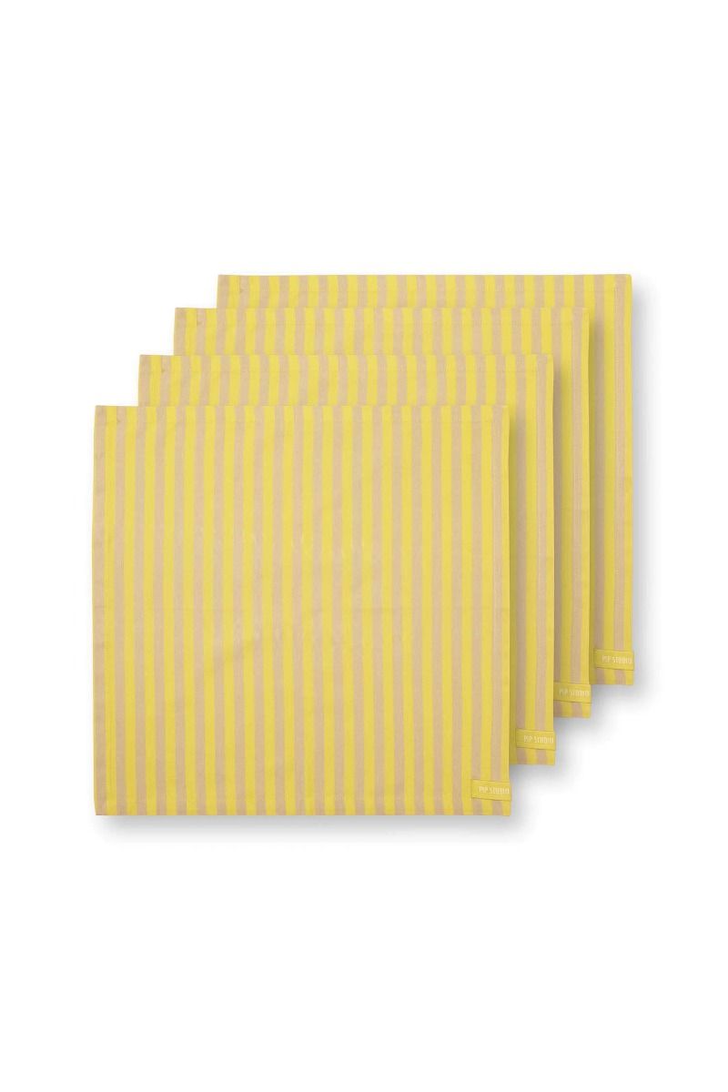 Stoffserviette 40x40cm Strips Gelb-Beige